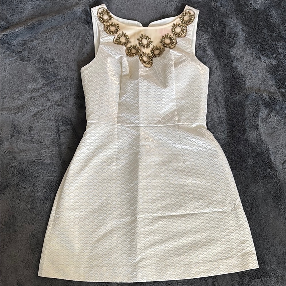Elegant Lilly Pulitzer White Dress with Embellished Neckline